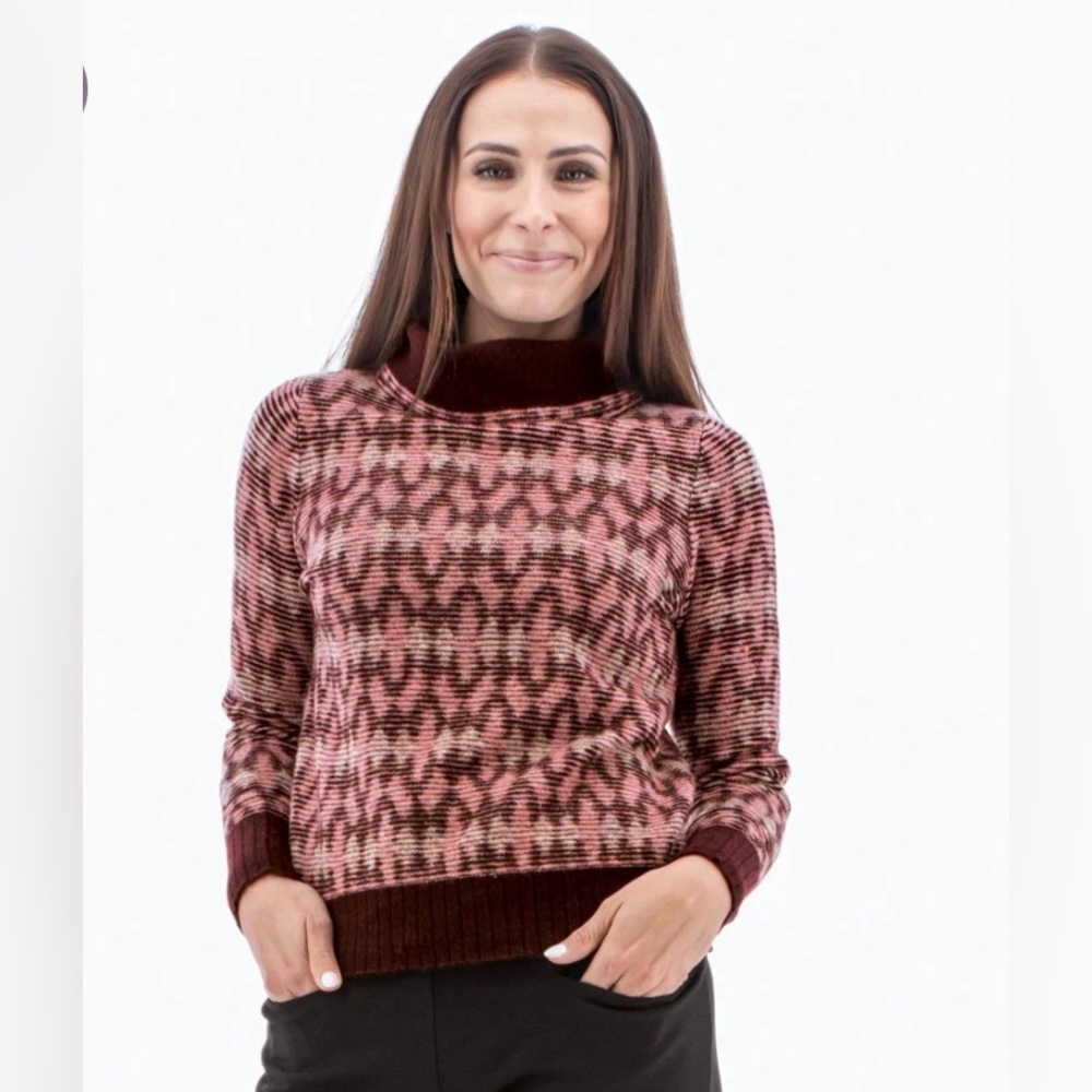 Aventura Paragon Sweater Cowl Neck Jacquard Sweater Purple Pink Diamond Large